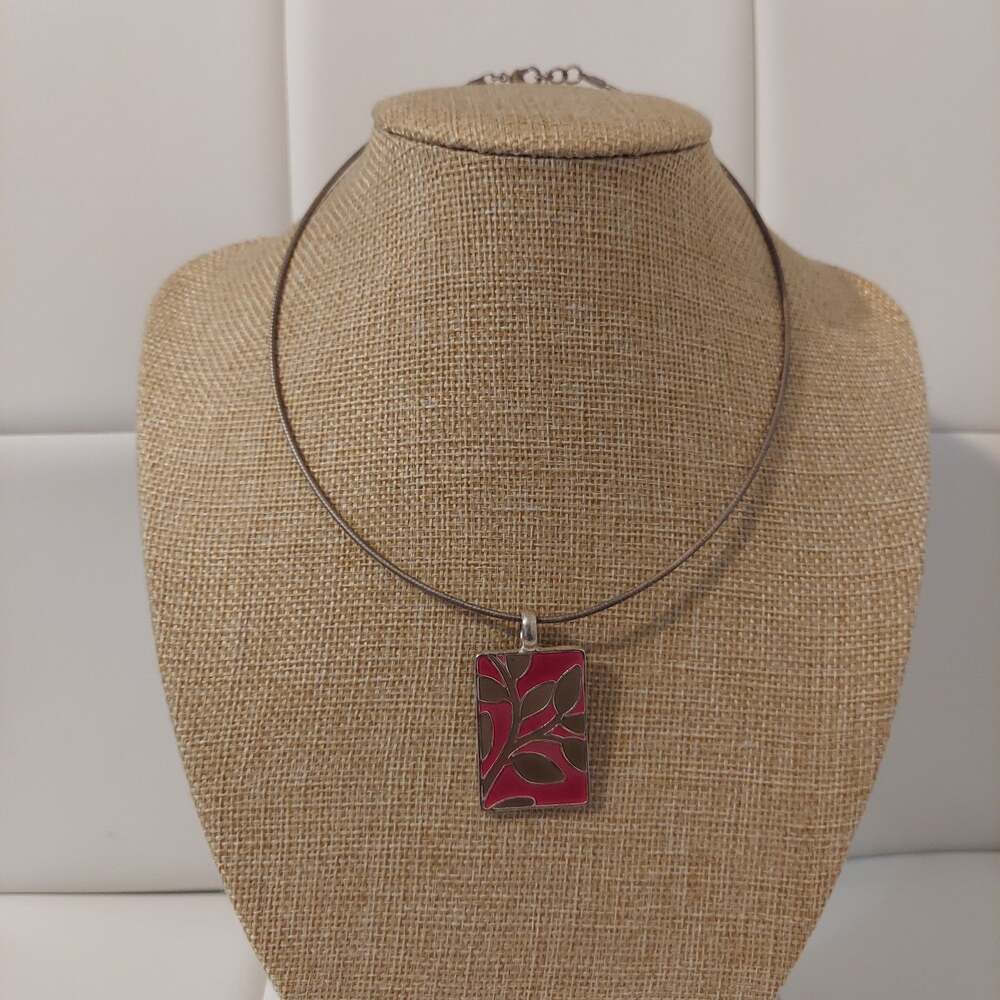 Foxy Made In Canada Silver Tone Enamel Art Pendant 16" Necklace